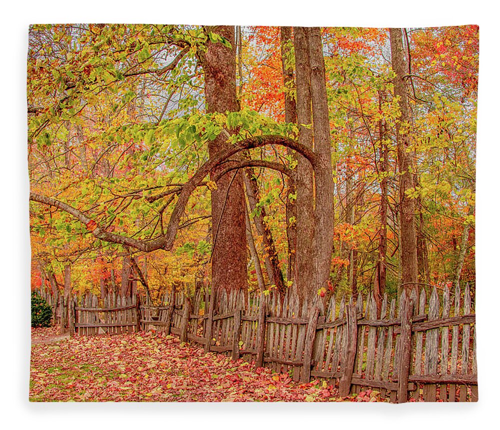 Oconaluftee Fleece Blanket featuring the photograph A Crooked Old Fence in the Shadow of Fall by Marcy Wielfaert