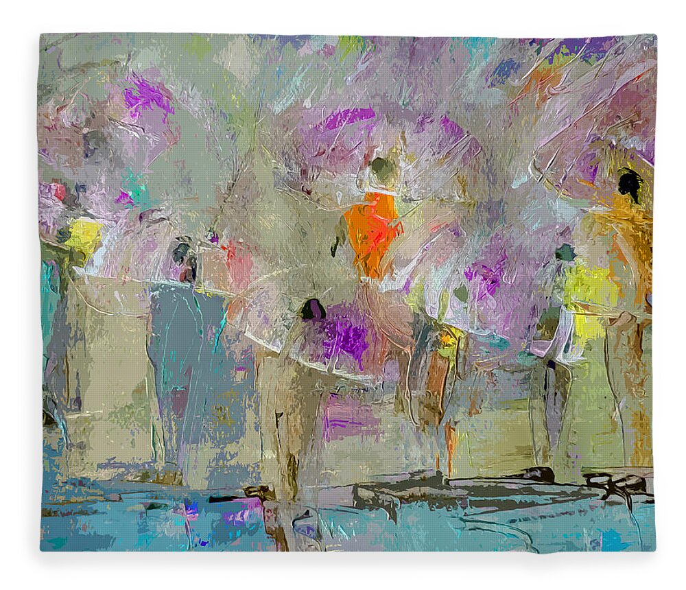 Urban Fleece Blanket featuring the painting A Day For Umbrella Gathering by Lisa Kaiser
