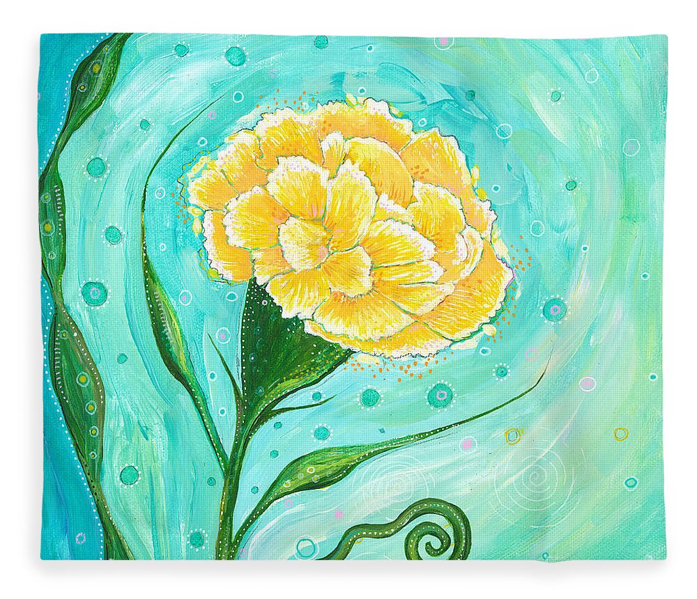 Yellow Carnation Fleece Blanket featuring the painting A Flower for My Flower by Tanielle Childers