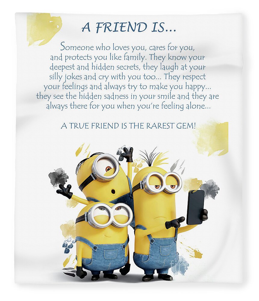 A Friend is.. Minions Cute Friendship Quotes - 6 Fleece Blanket by ...