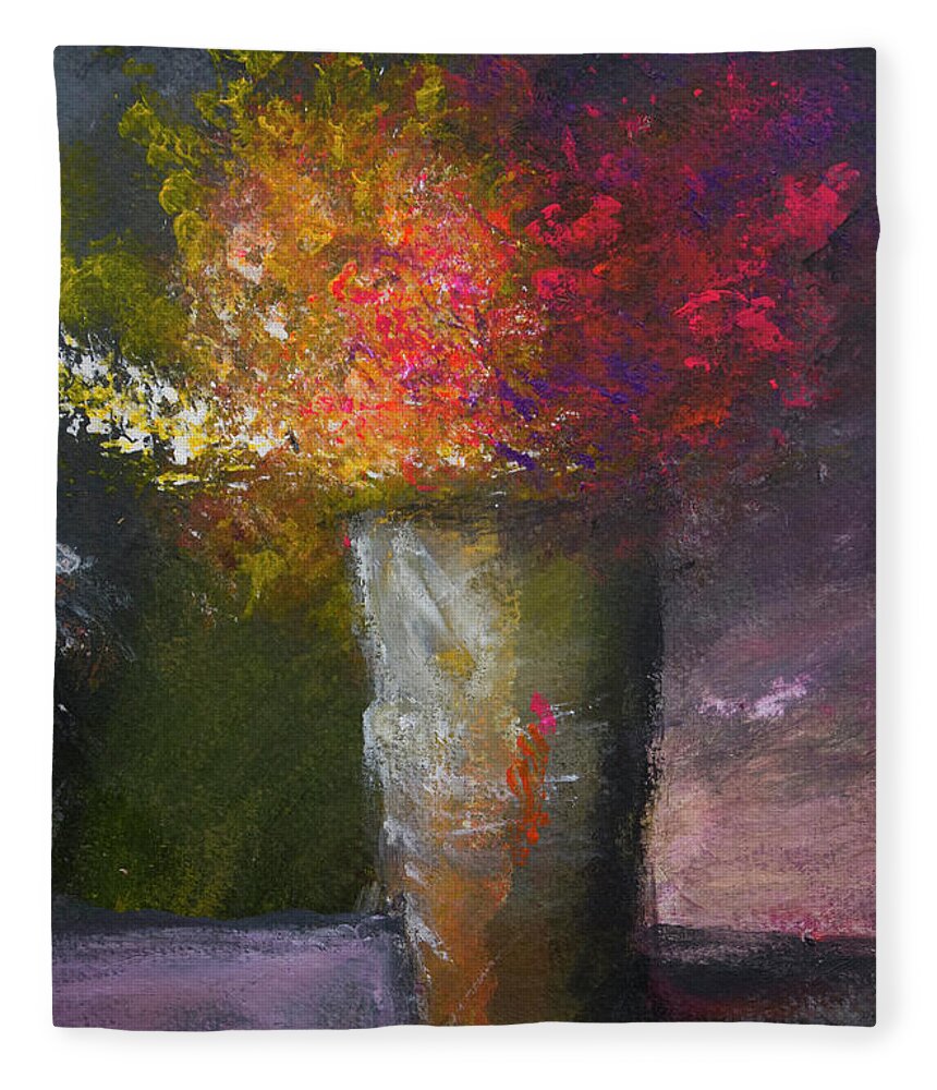 Flowers Fleece Blanket featuring the painting A Gift by Linda Bailey