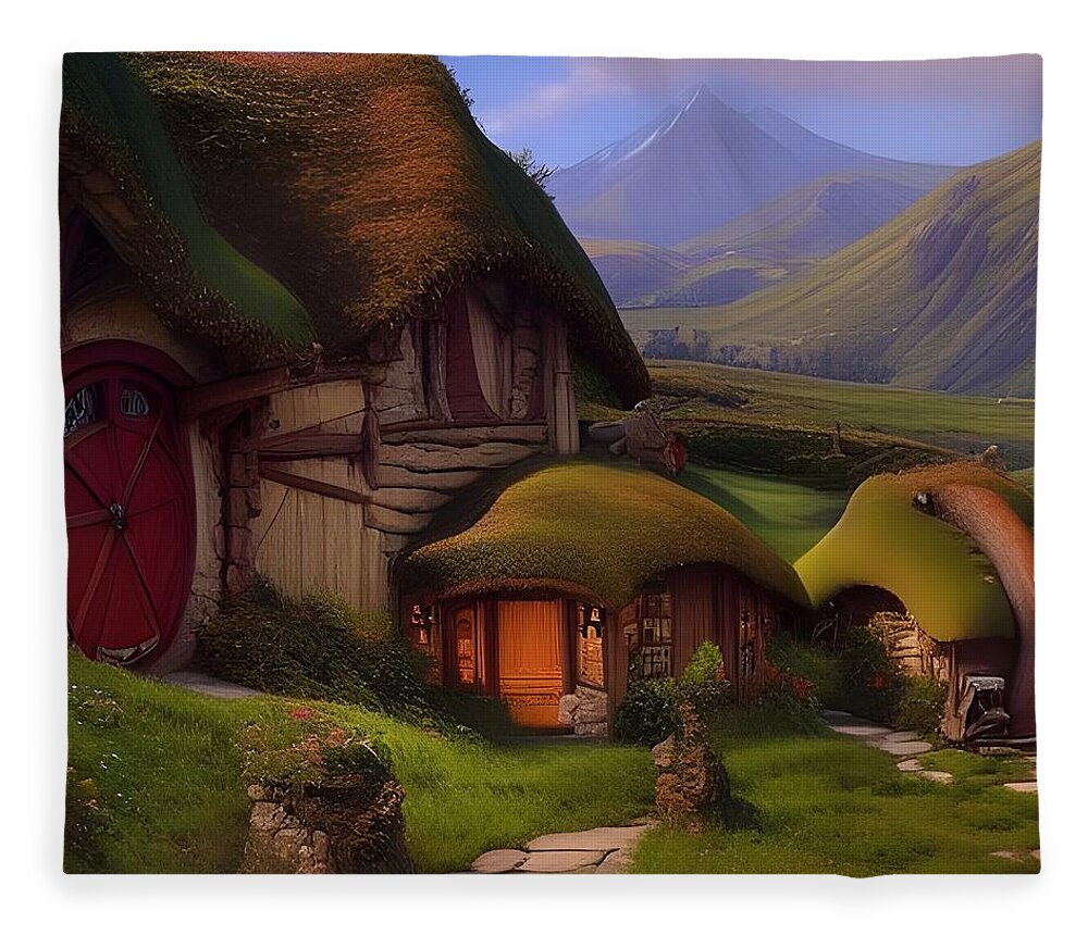 Hobbits Fleece Blanket featuring the digital art A Hobbits Home by Angela Hobbs
