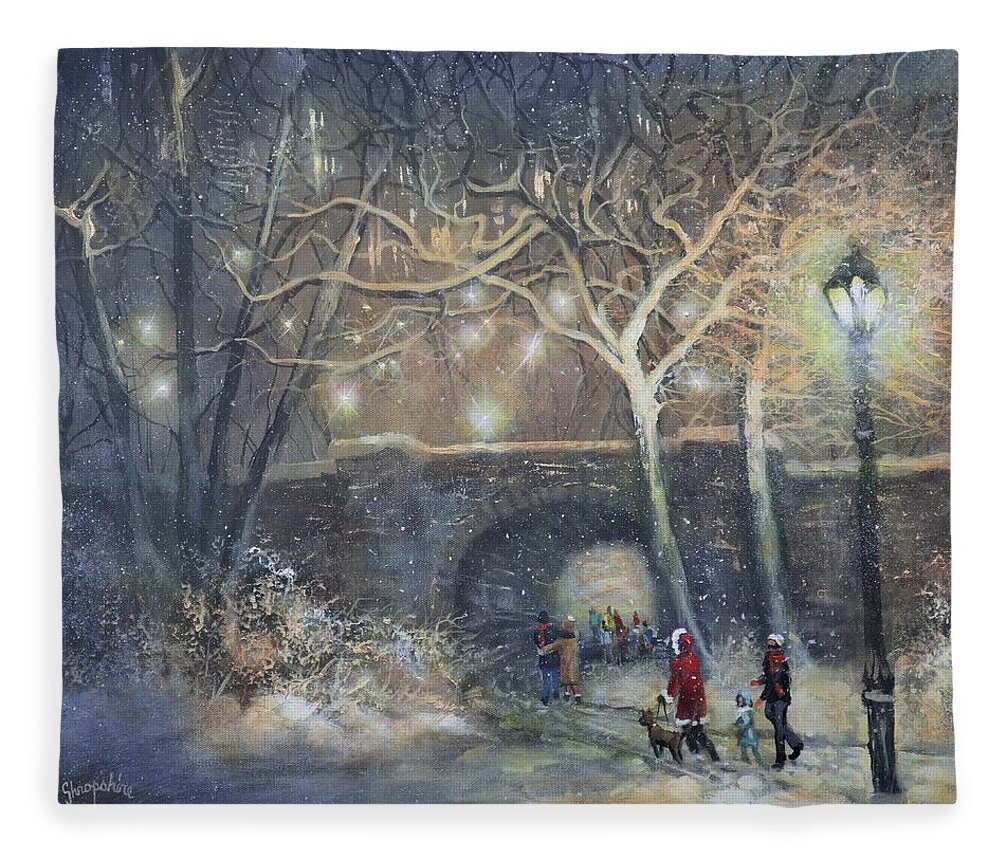 Snowfall Fleece Blanket featuring the painting A Magical Walk by Tom Shropshire