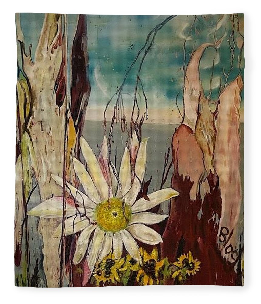 Trees Fleece Blanket featuring the painting A Moment on Tybee by Peggy Blood