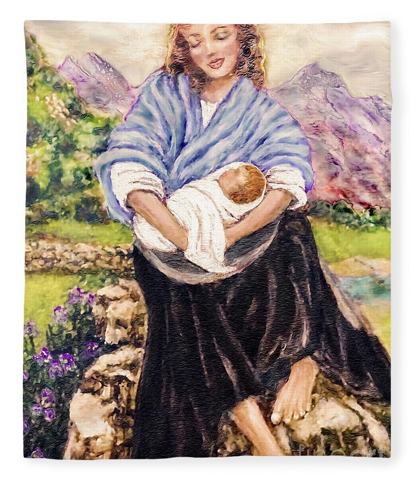 Madonna And Child Fleece Blanket featuring the painting A Mother's Joy by Bonnie Marie