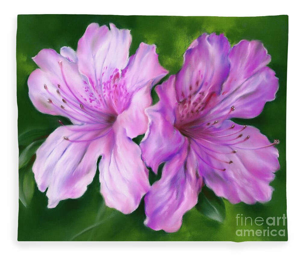 Botanical Fleece Blanket featuring the painting A Pair of Pink Azalea Flowers by MM Anderson