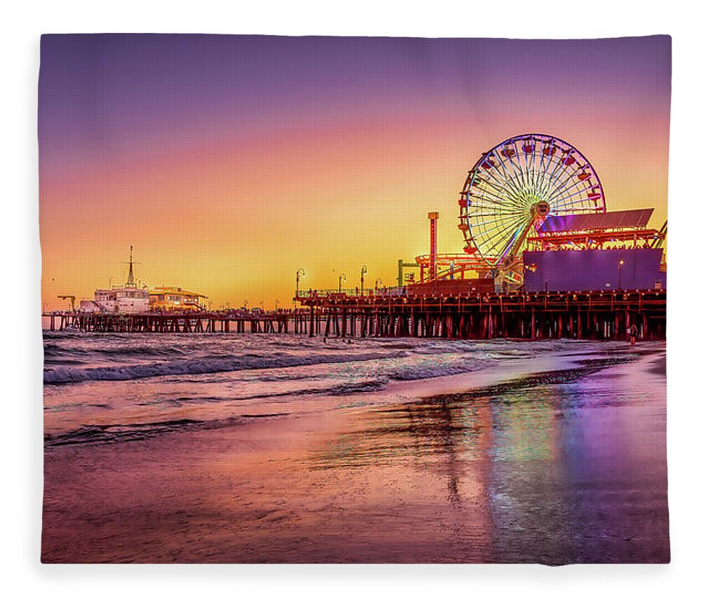 California Fleece Blanket featuring the photograph A Peer at Santa Monica by Dee Potter