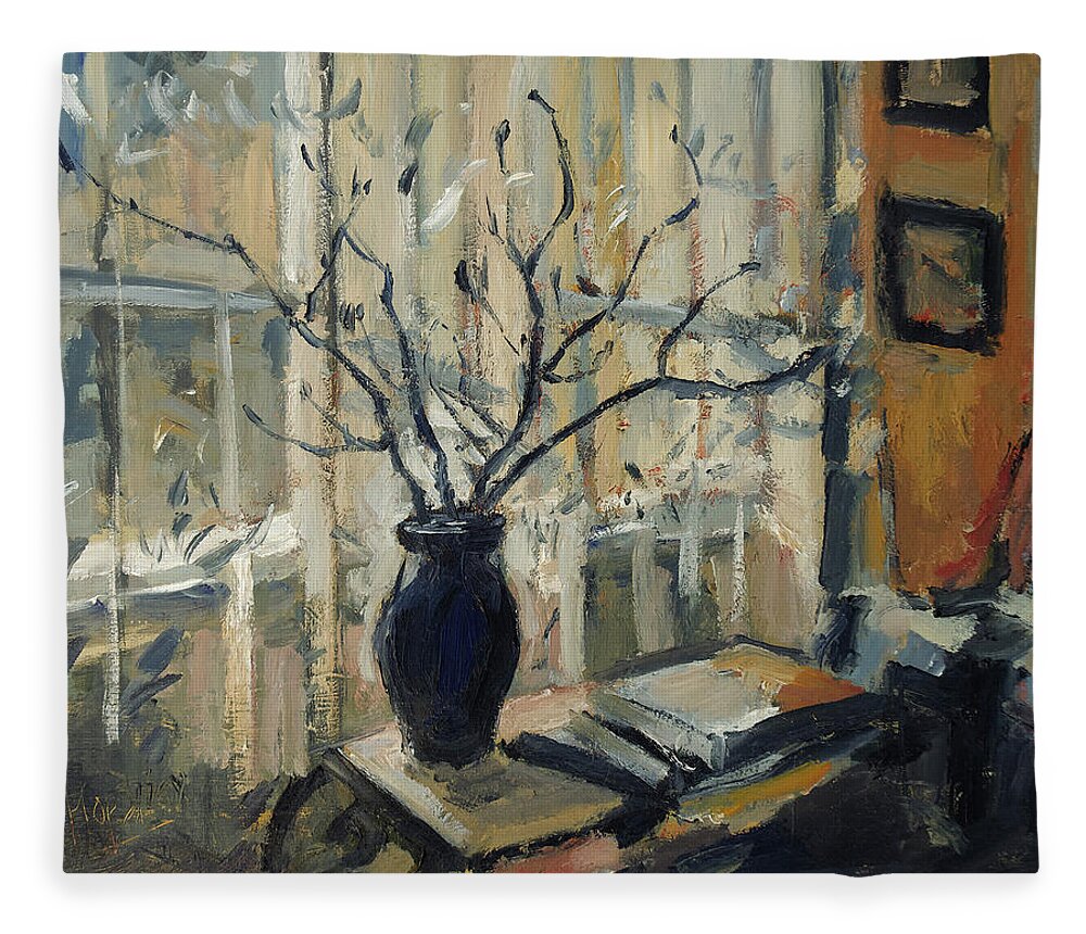 Still Life Fleece Blanket featuring the painting A room in Romania by Nop Briex