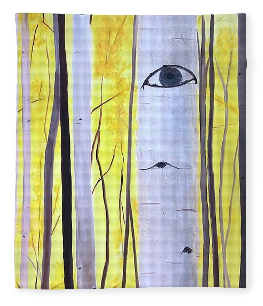Aspens Fleece Blanket featuring the mixed media A Stand of Aspen by Kate Conaboy