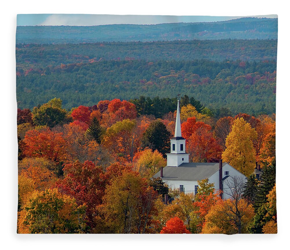Autumn Fall Colors Fleece Blanket featuring the photograph A Steeple Among the Maples by Jeff Folger
