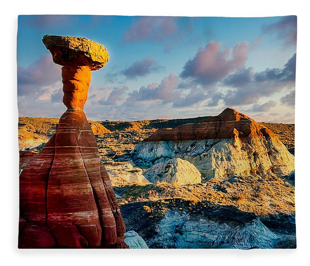 Desert Fleece Blanket featuring the photograph A Toadstool Sunset by Bradley Morris
