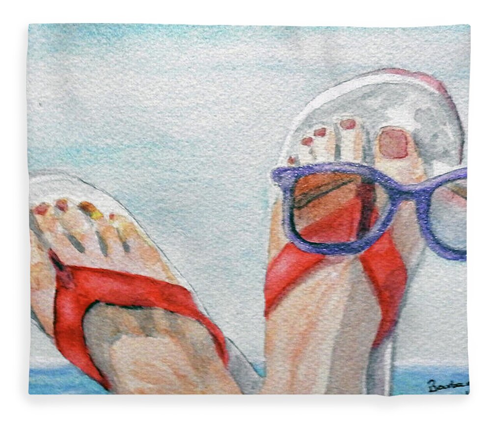 Sandals Fleece Blanket featuring the painting A Token Foot by Barbara F Johnson