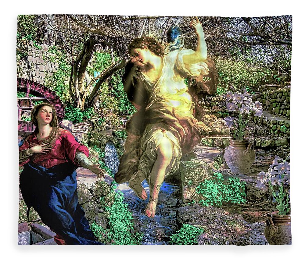 Mary Fleece Blanket featuring the digital art A Virgin Shall Conceive by Norman Brule