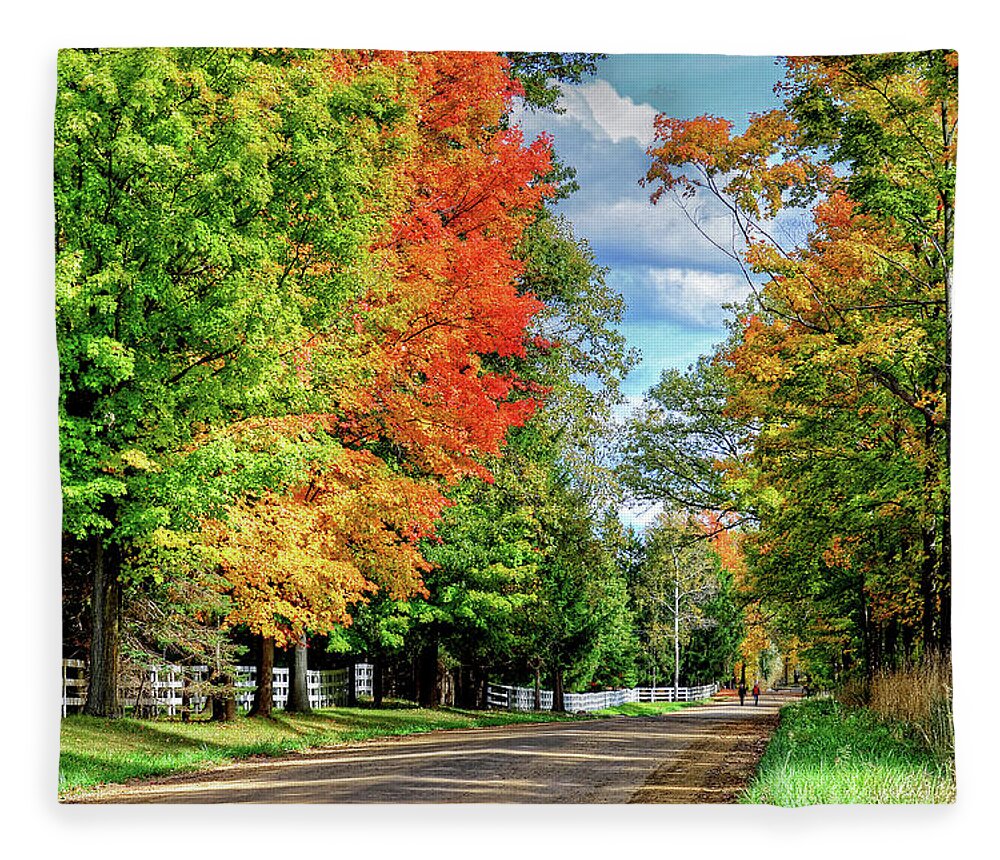 Fall Fleece Blanket featuring the photograph A Walk In Horse Country by Rodney Campbell
