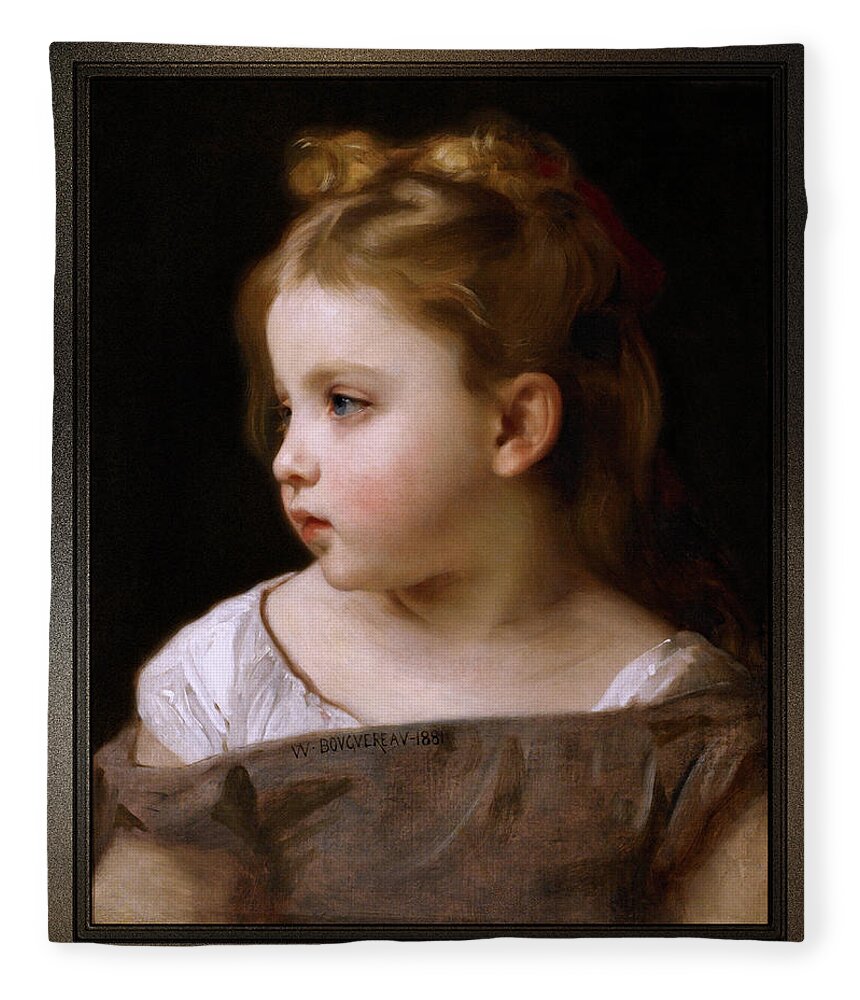 A Young Girl In Profile Fleece Blanket featuring the painting A Young Girl In Profile by William-Adolphe Bouguereau by Rolando Burbon