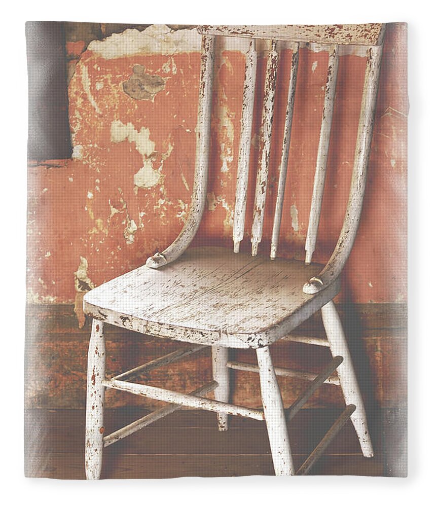 Chair Fleece Blanket featuring the mixed media Abandoned Chair, Remnant Wall by Kae Cheatham