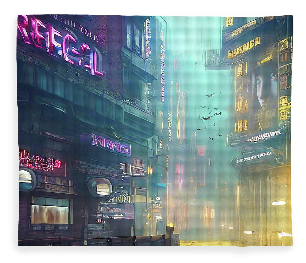 Ai Fleece Blanket featuring the digital art Abandoned Chinatown by Micah Offman
