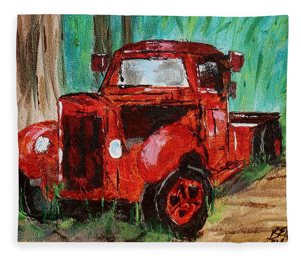Old Truck Fleece Blanket featuring the painting Abandoned in the woods by Brent Knippel