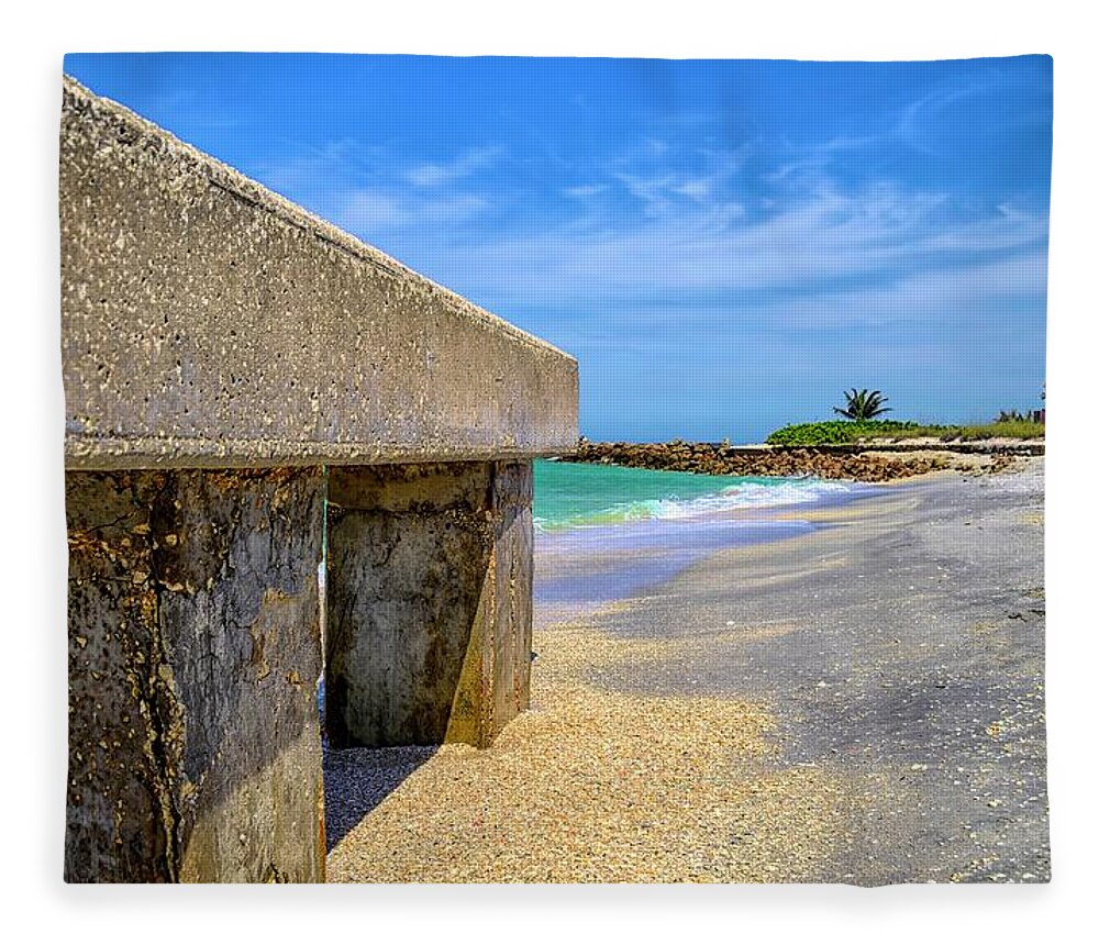 Boca Grande Fleece Blanket featuring the photograph Abandoned Pier by Alison Belsan Horton