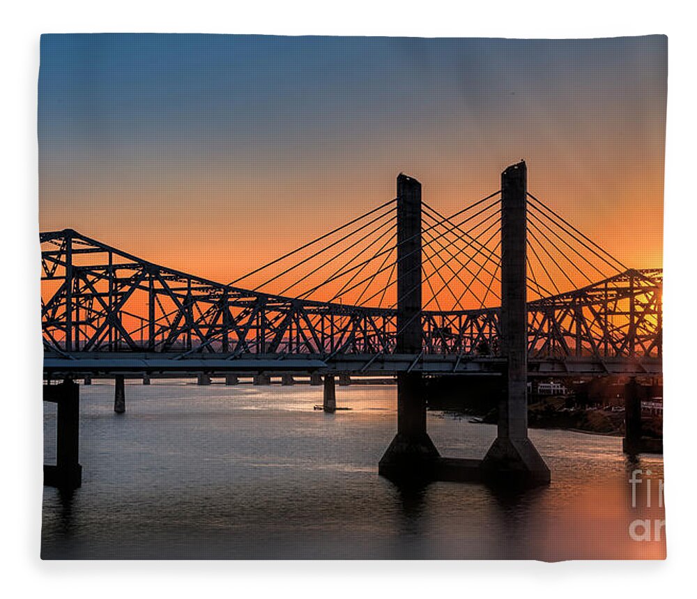 Abraham Lincoln Bridge Fleece Blanket featuring the photograph Abraham Lincoln Bridge in Louisville KY at Sunset by Shelia Hunt