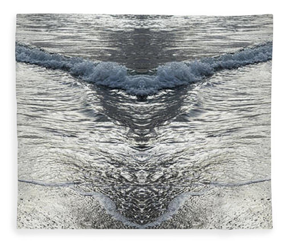 Sea Water Fleece Blanket featuring the digital art Wave and reflections on the beach, sea water meets symmetry by Adriana Mueller