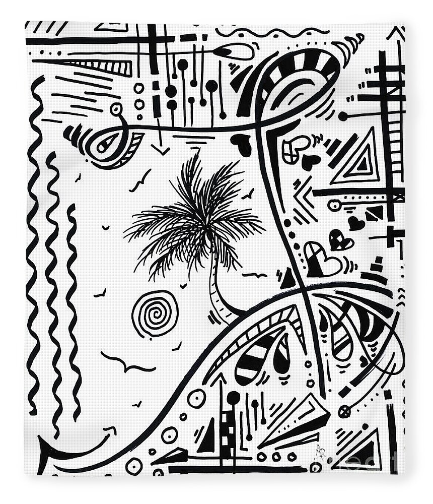 Abstract Black White MAD Doodle Graffiti Drawing Original Tropical Palm  Trees Art Megan Duncanson Fleece Blanket by Megan Duncanson - Fine Art  America
