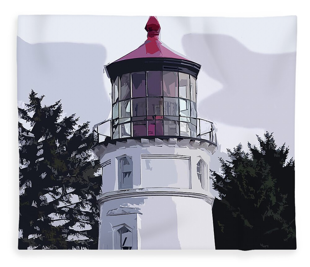 Cape-meares Fleece Blanket featuring the digital art Abstract Cape Meares Lighthouse by Kirt Tisdale