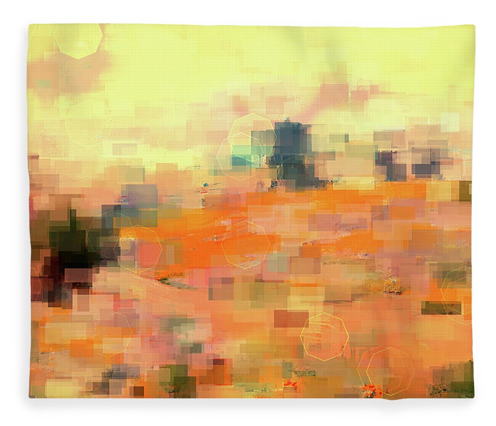 Abstract Fleece Blanket featuring the digital art Abstract Desert Landscape-The Less Traveled Road by Shelli Fitzpatrick