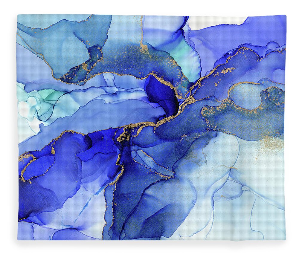 Blue Ink Fleece Blanket featuring the painting Abstract Floral Iris by Olga Shvartsur