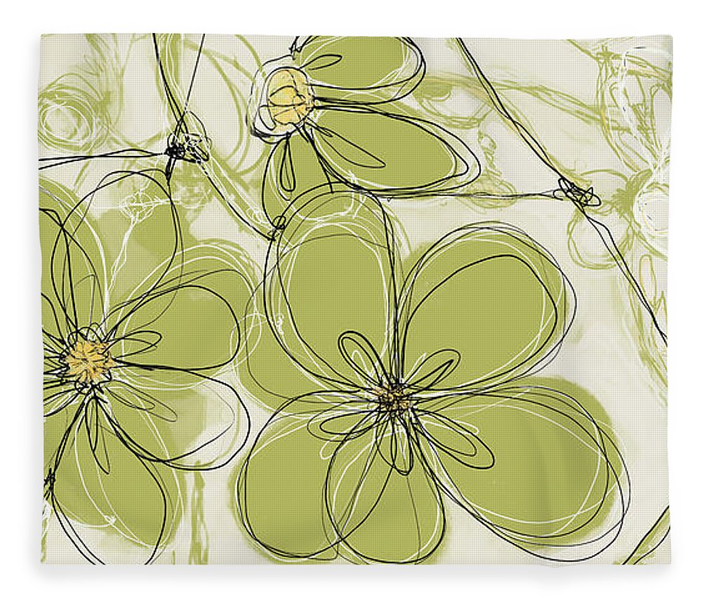 Green Abstract Flowers Fleece Blanket featuring the digital art Abstract Flowers in Green - Horizontal by Patricia Awapara