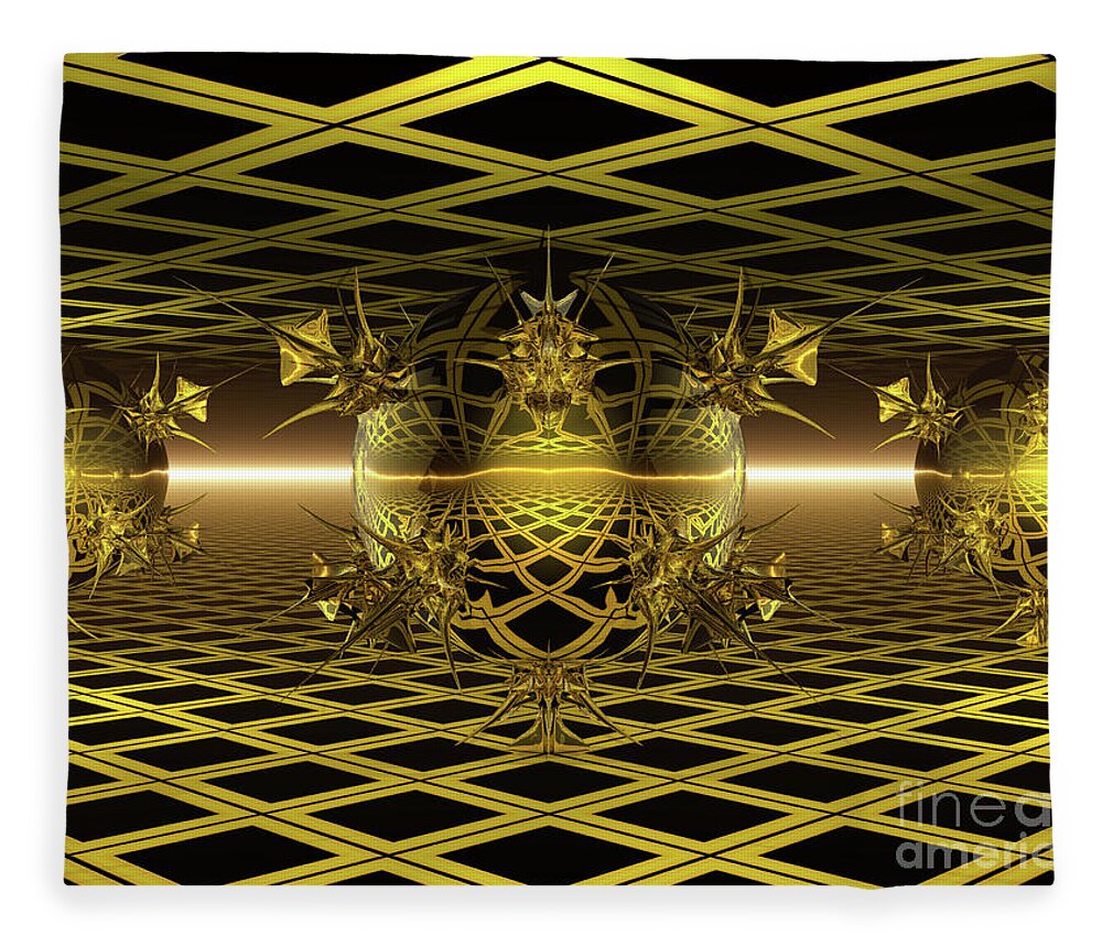 Gold Fleece Blanket featuring the digital art Abstract Golden Spheres by Phil Perkins