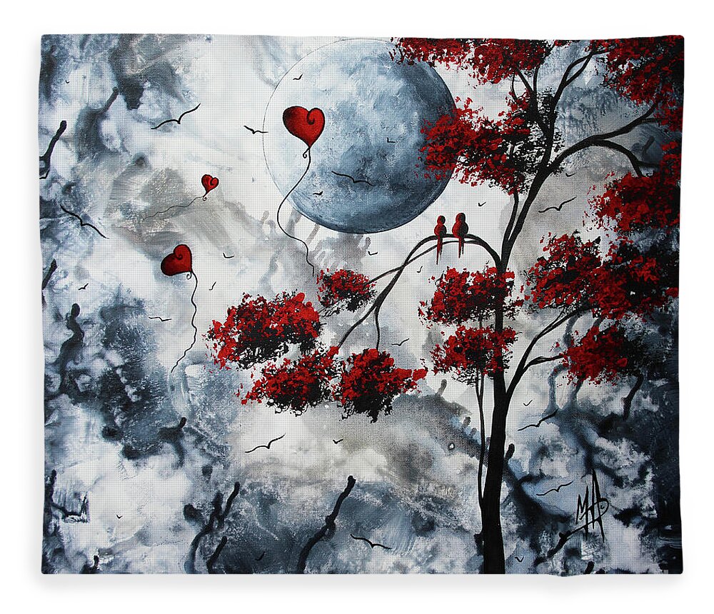 Abstract Fleece Blanket featuring the painting Abstract Tree Birds Balloon Hearts Original Painting contemporary Art by Megan Duncanson by Megan Aroon