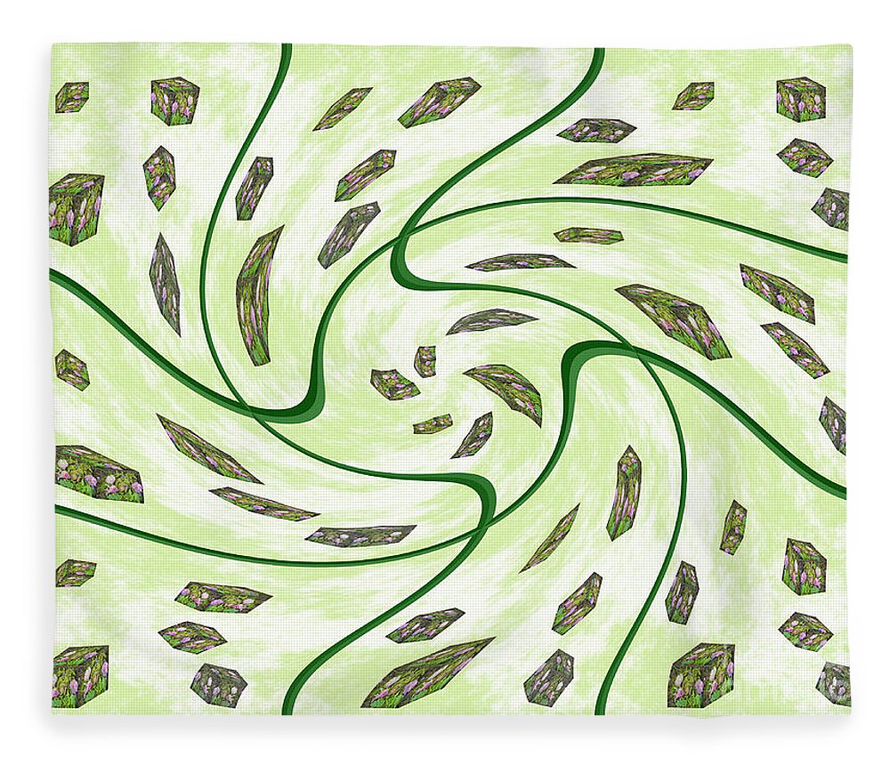 Acorn Fleece Blanket featuring the digital art Acorn and Blossoms Tiled Whirled and Pinched by Charles Robinson