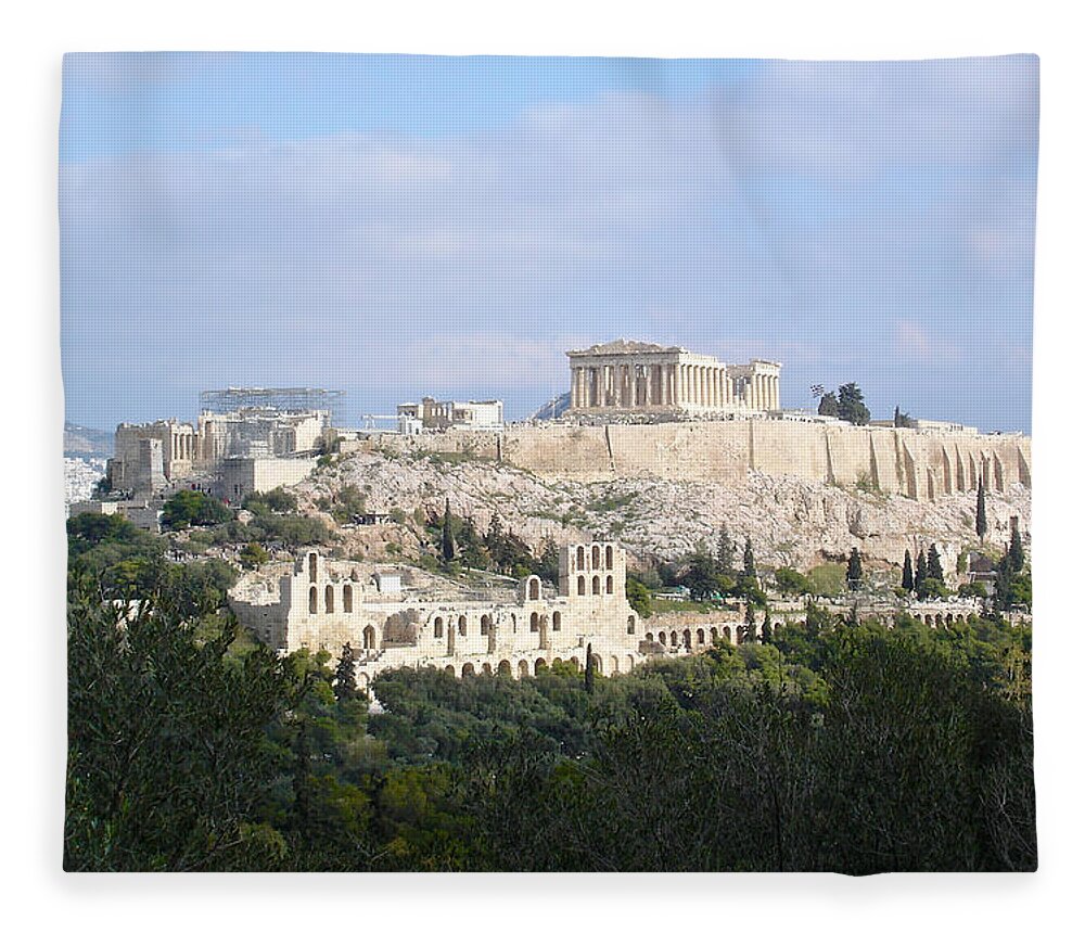 Athens Fleece Blanket featuring the photograph Acropolis from Hill of the Muses by Sean Hannon