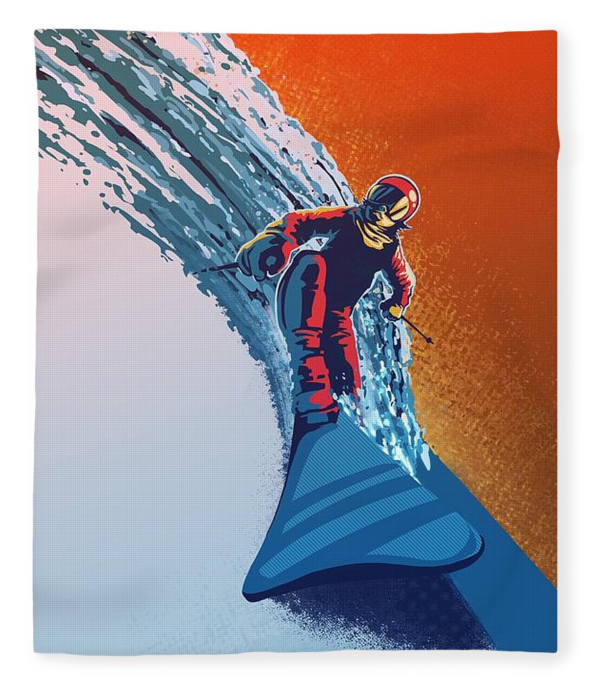 Ski Art Fleece Blanket featuring the painting Addicted to Powder by Sassan Filsoof