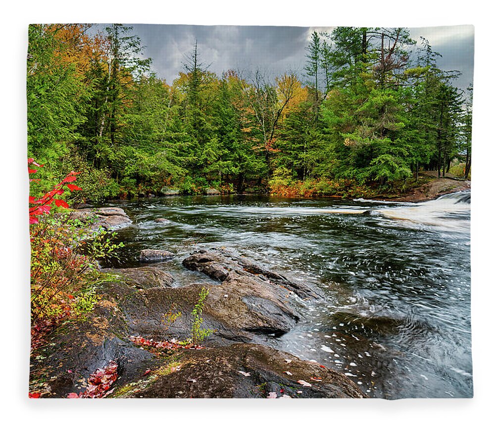 Fall Fleece Blanket featuring the photograph Adirondacks Autumn at Bog River Falls 2 by Ron Long Ltd Photography