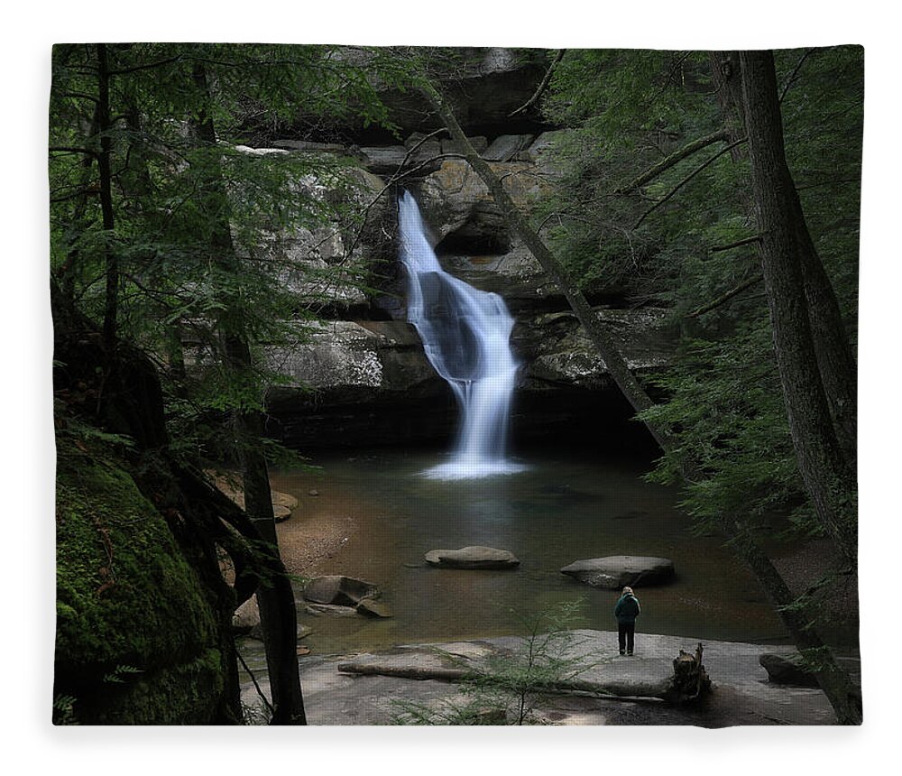 Admiring Cedar Falls Fleece Blanket featuring the photograph Admiring Cedar Falls by Dan Sproul