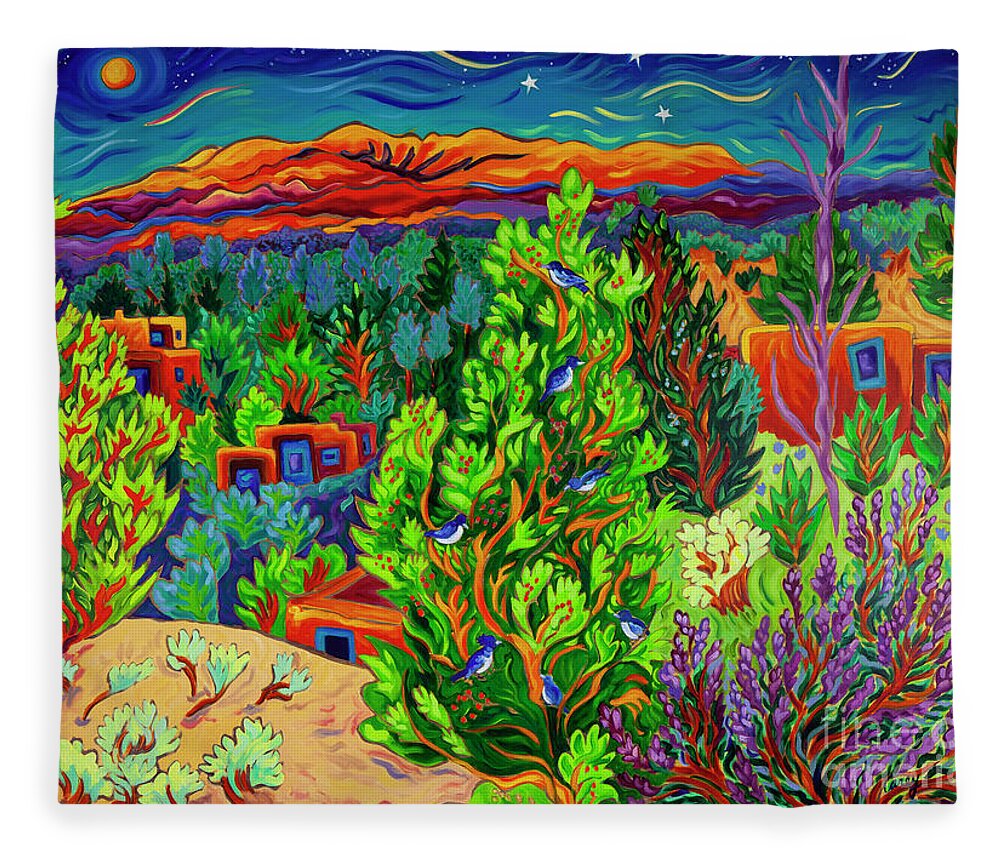 Night Scene Fleece Blanket featuring the painting Adobe Walls of Old by Cathy Carey