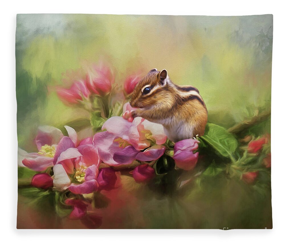 Eastern Chipmunk Fleece Blanket featuring the mixed media Adorable Chipmunk by Kathy Kelly