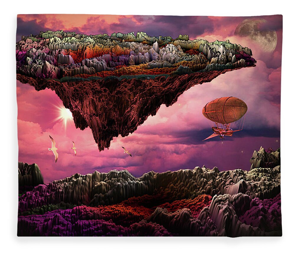 Art Fleece Blanket featuring the digital art Adventure to Floating Isle by Artful Oasis