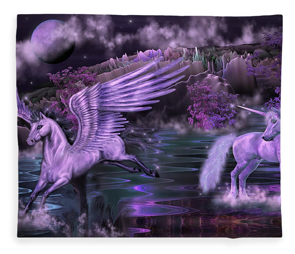 Art Fleece Blanket featuring the digital art Adventure to Unicorn and Pegasus Paradise by Artful Oasis