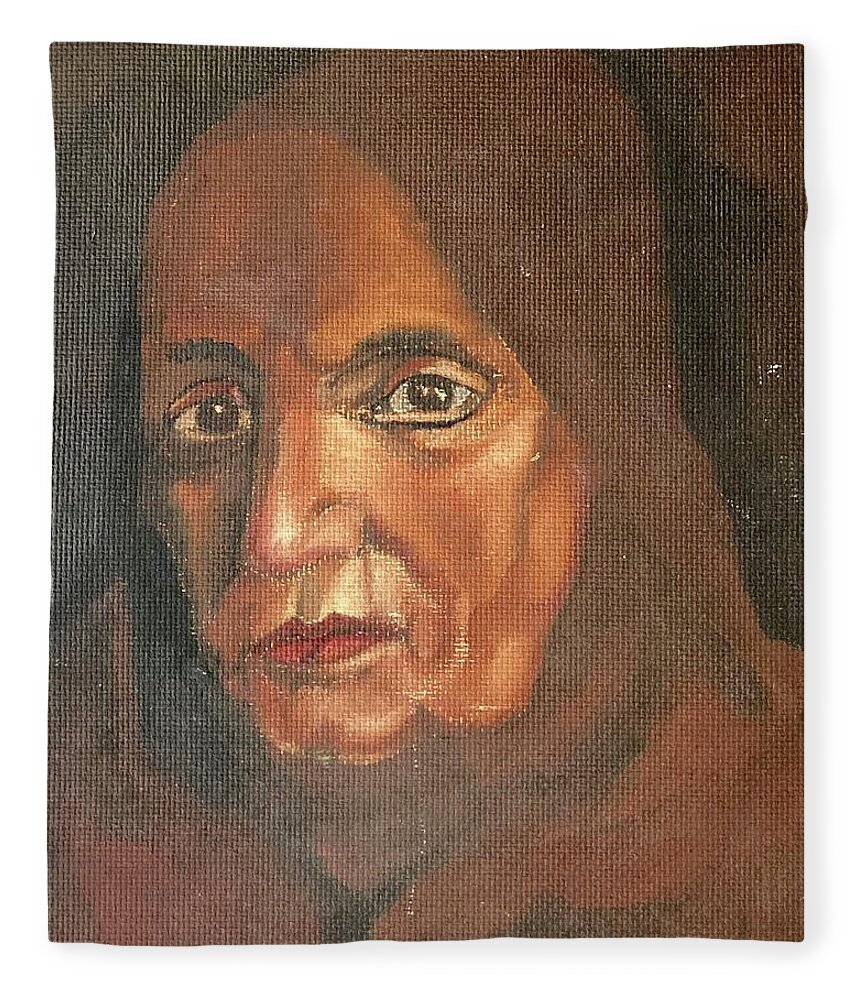 Portrait Fleece Blanket featuring the painting aElderly Lebanese Woman by David Euler