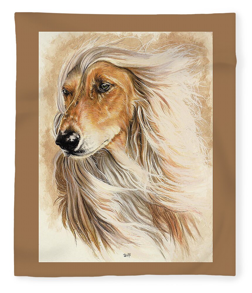 Hound Fleece Blanket featuring the mixed media Afghan Hound in Watercolor by Barbara Keith