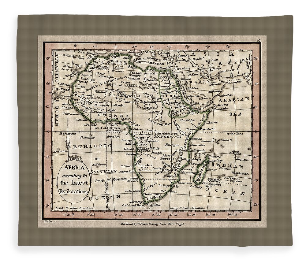 Map Fleece Blanket featuring the photograph Africa Antique Map 1798 by Phil Cardamone