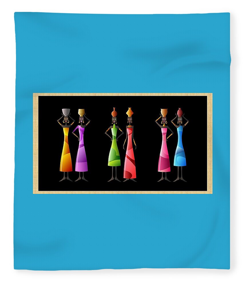 African Fleece Blanket featuring the mixed media African Women Carrying Jars by Nancy Ayanna Wyatt
