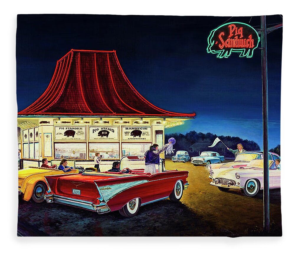 Fifties Fleece Blanket featuring the painting After the Game by Randy Welborn