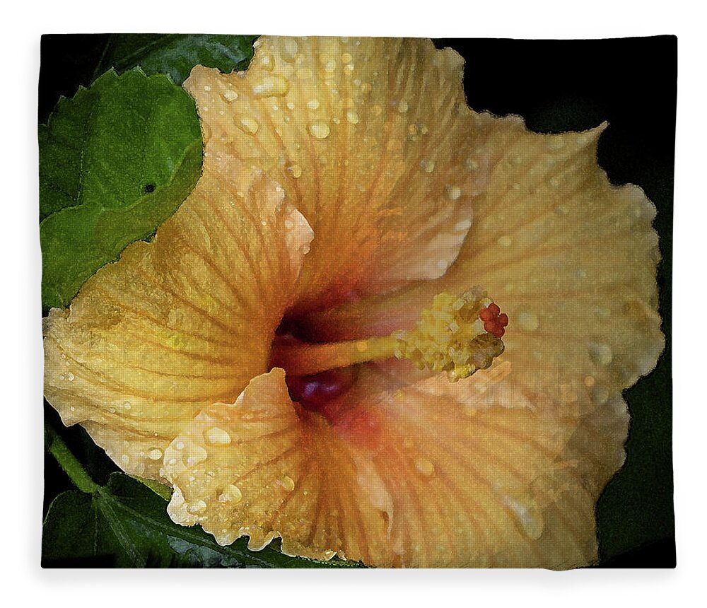 Hibiscus Fleece Blanket featuring the photograph After the Rain by M Kathleen Warren