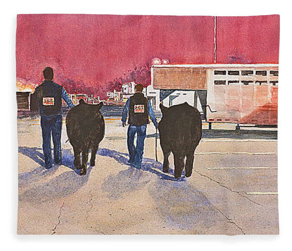 Cattle Show Fleece Blanket featuring the painting After The Show by John Glass