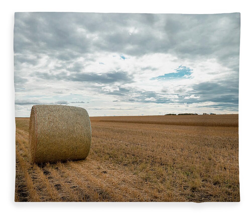 Harvest Fleece Blanket featuring the photograph After the wheat harvest in Alberta by Karen Rispin