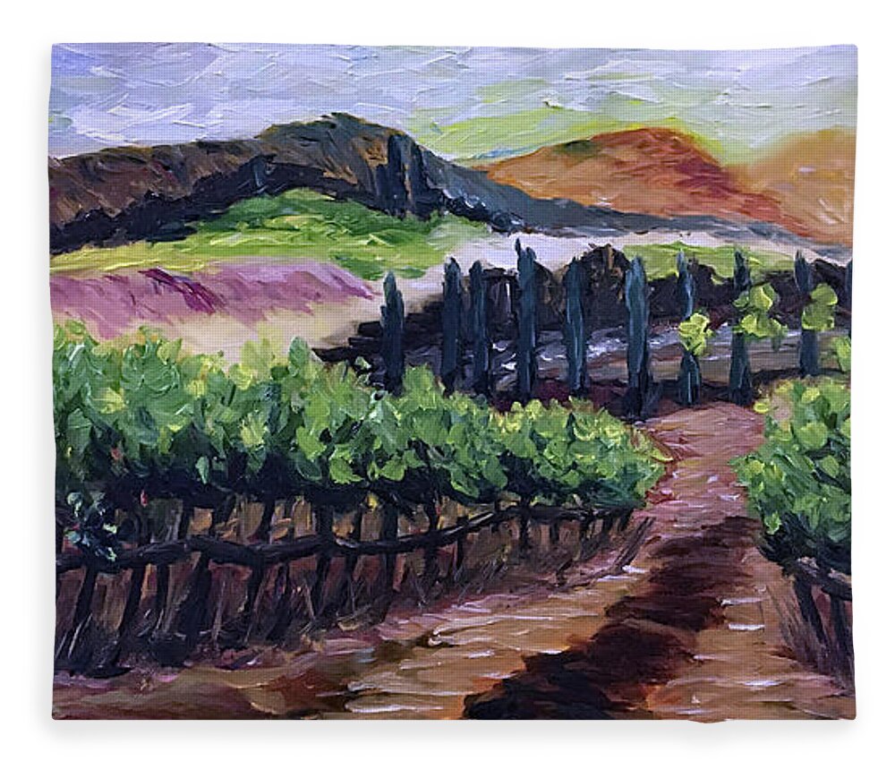 Landscape Fleece Blanket featuring the painting Afternoon Vines by Roxy Rich